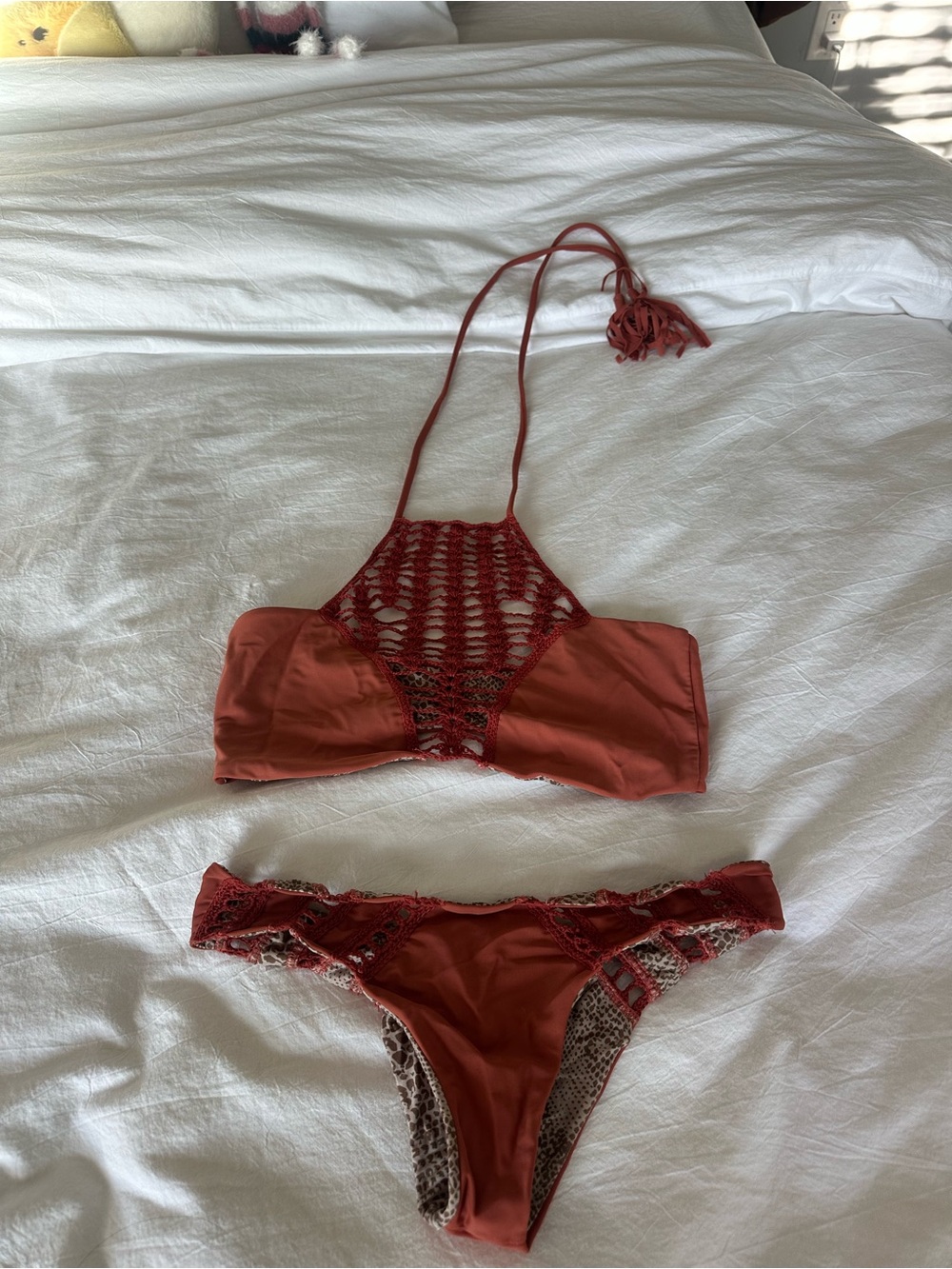 acacia swimwear Rust Crochet Halter Bikini
